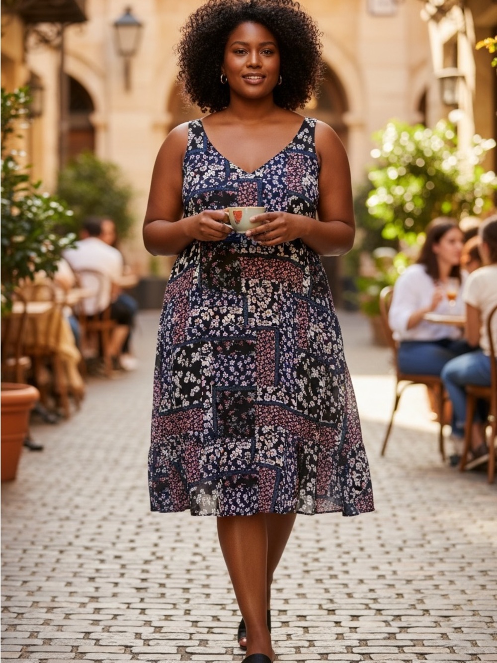#80 REITMANS  plus size Flowy Floral Patchwork Sleeveless Top Navy & Pink size2x